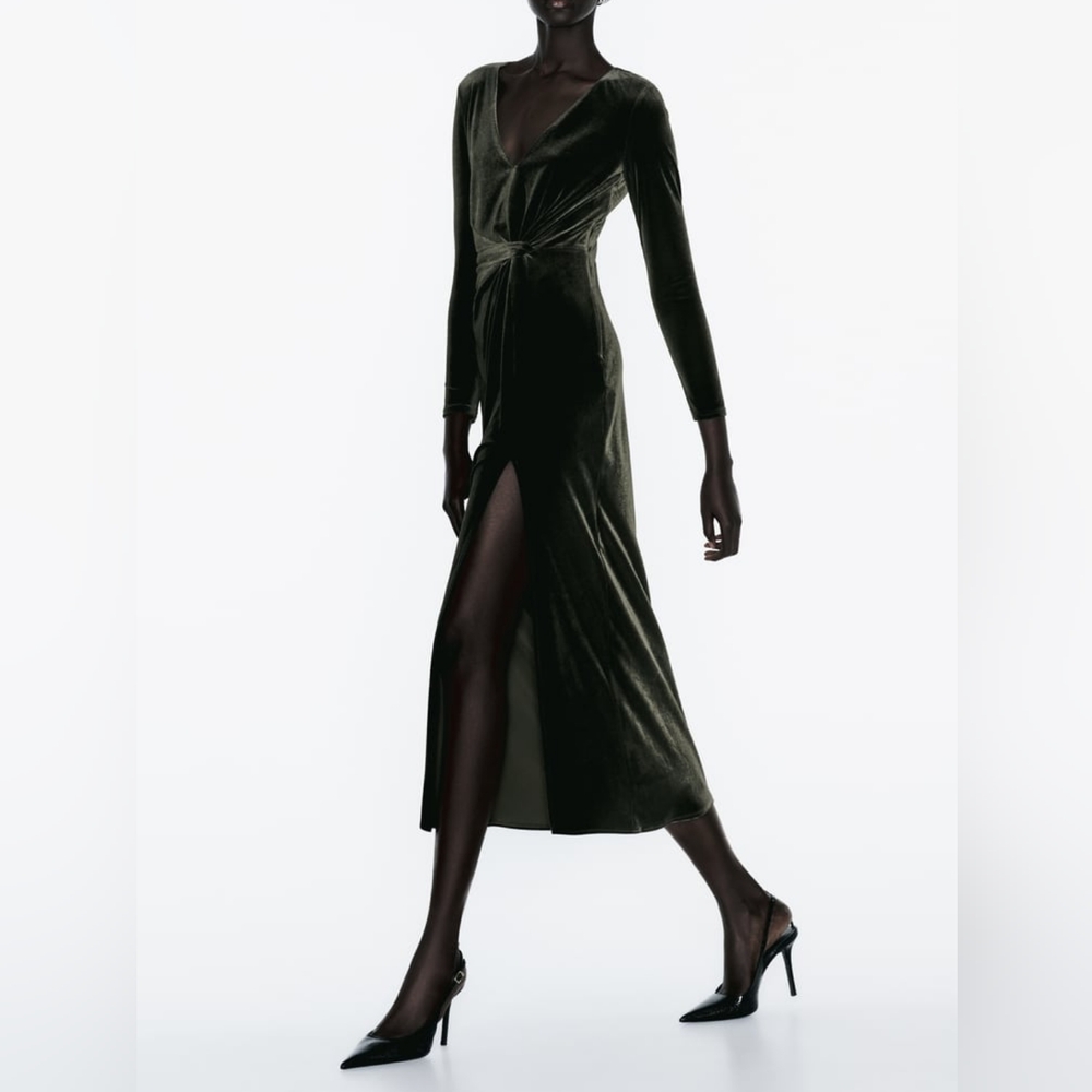 ZARA KNOTTED VELVET MIDI DRESS